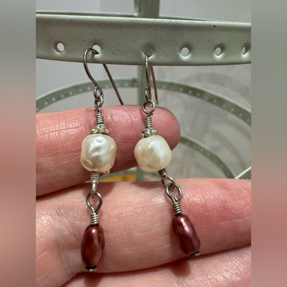 Elegant Pearl and Silver tone drop Earrings